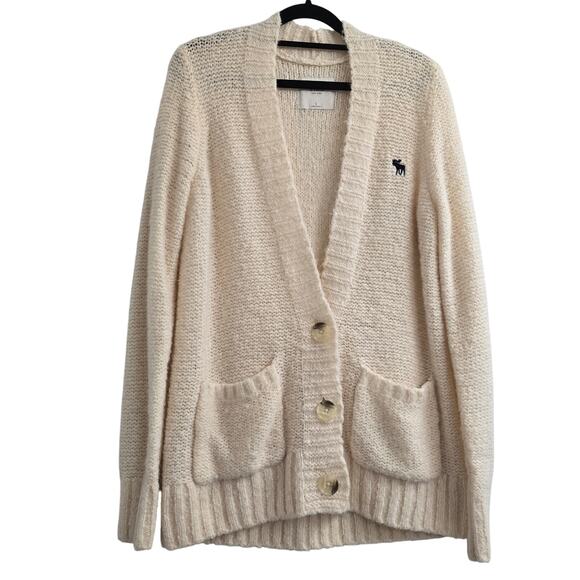Abercrombie & Fitch Cream Cardigan Sweater L Wool Blend Minimalist Y2K Academia - Picture 1 of 8